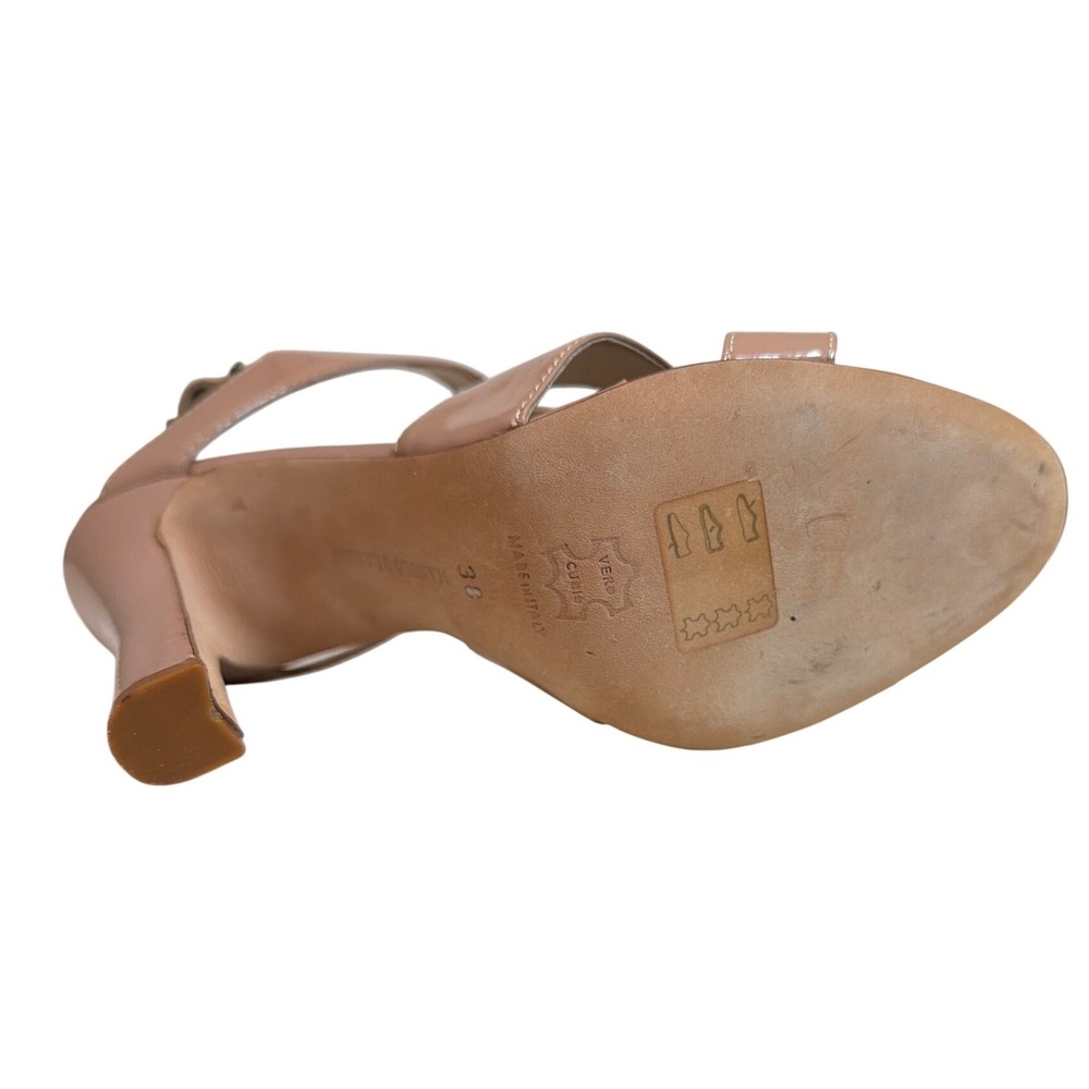 Manolo Blahnik Nude Patent Leather Lace Up Caged Sandals Heels Womens 38 Italy - Picture 8 of 8